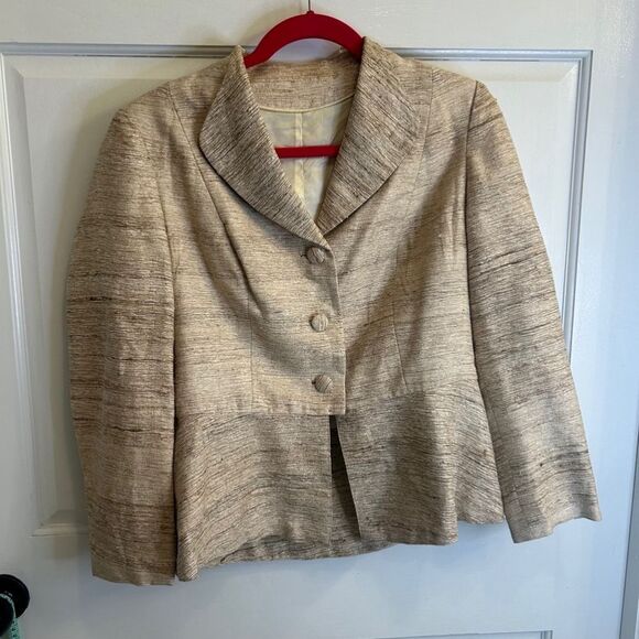 Vintage Women's Unbranded Blazer Raw Silk Beige M - Picture 1 of 9